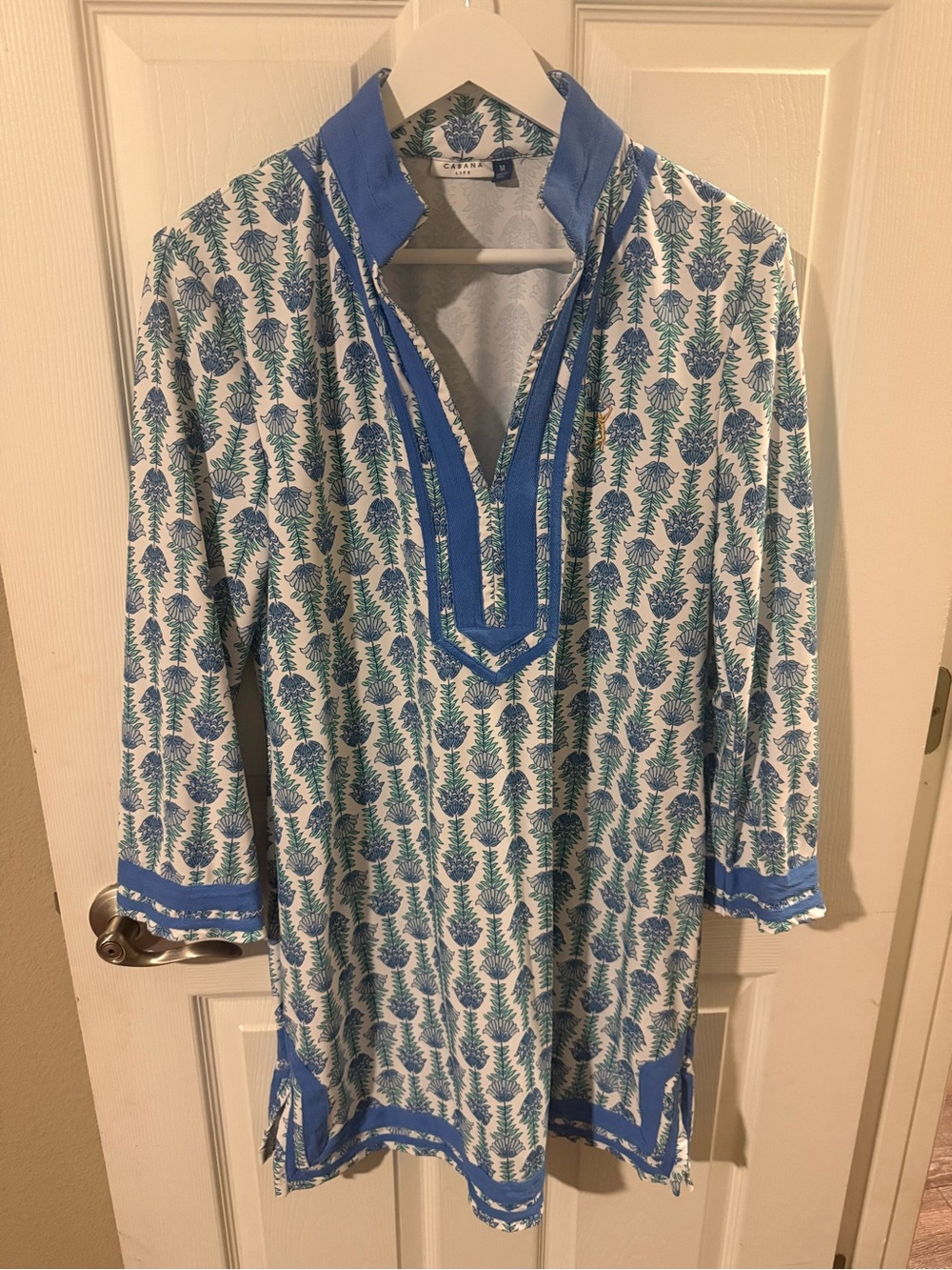 Women’s Cabana Life Blue and White Dress w/ The Players Gold Golf Logo! Medium!